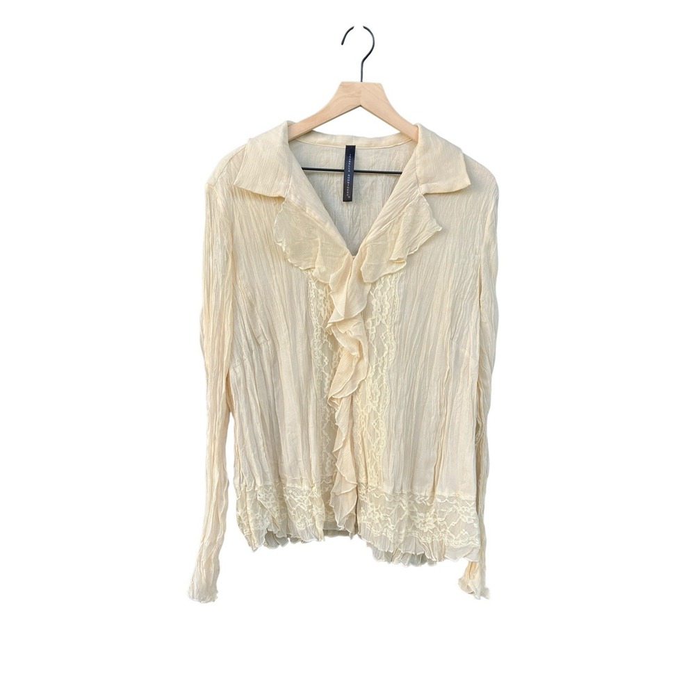 Y2K Isabella Rodriguez Silk Ruffle Poet Blouse Ivory Lace Plus 18/20 - Picture 4 of 11